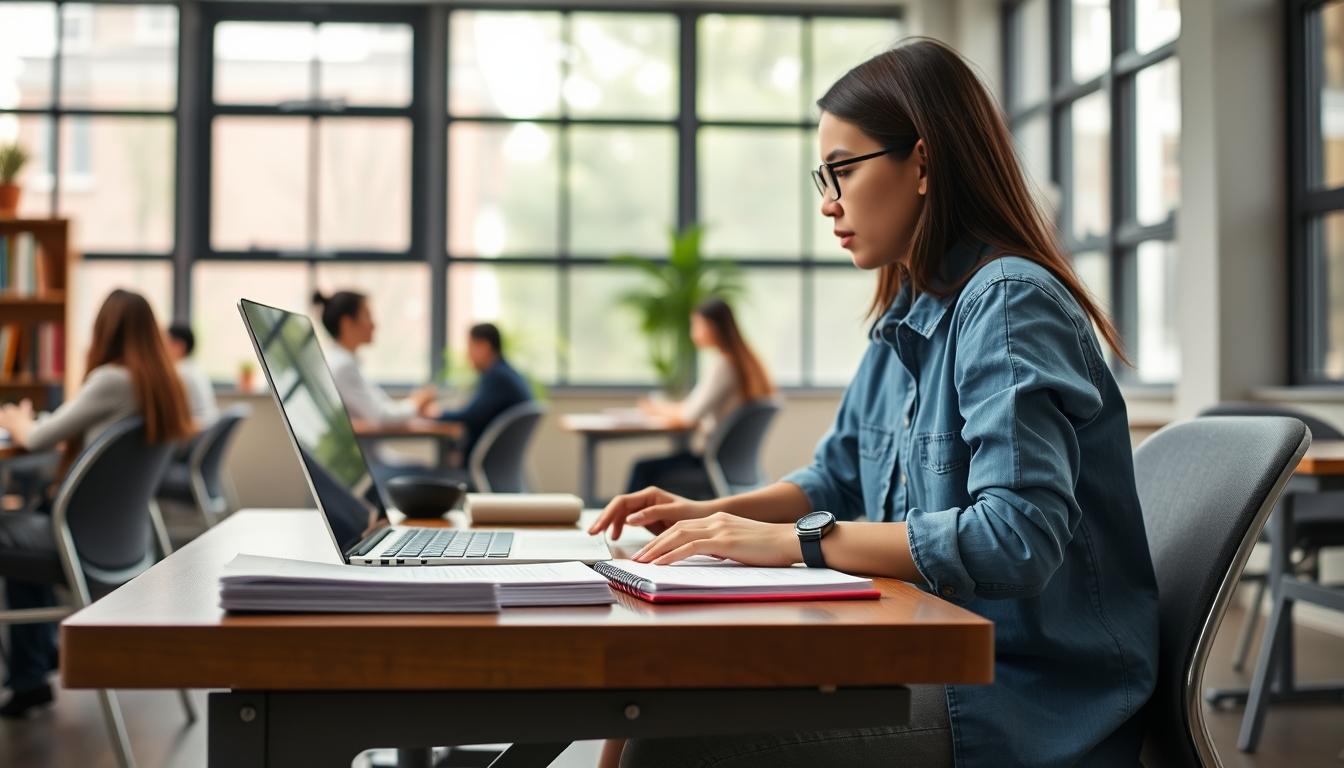 Students studying together in modern classroom